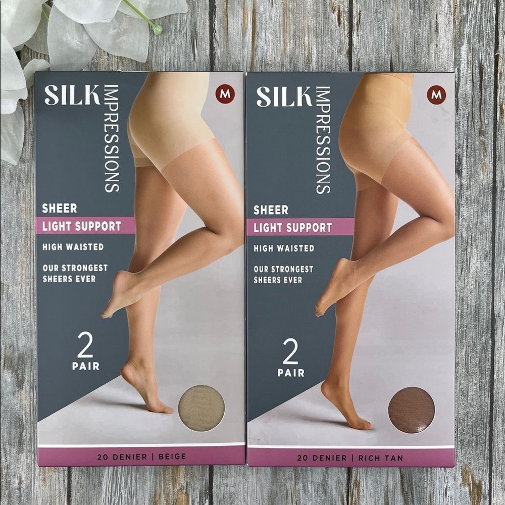 Silk Impressions Shimmer Sheer Pantyhose Stockings 20 Denier Sheer 2, 2-Packs M